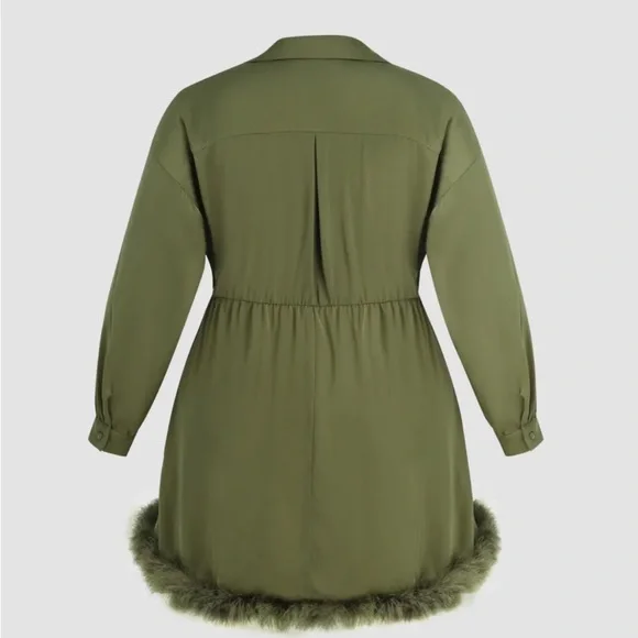 NWT Cider FAUX FEATHER TRIM COLLAR SHORT DRESS - Picture 3 of 9